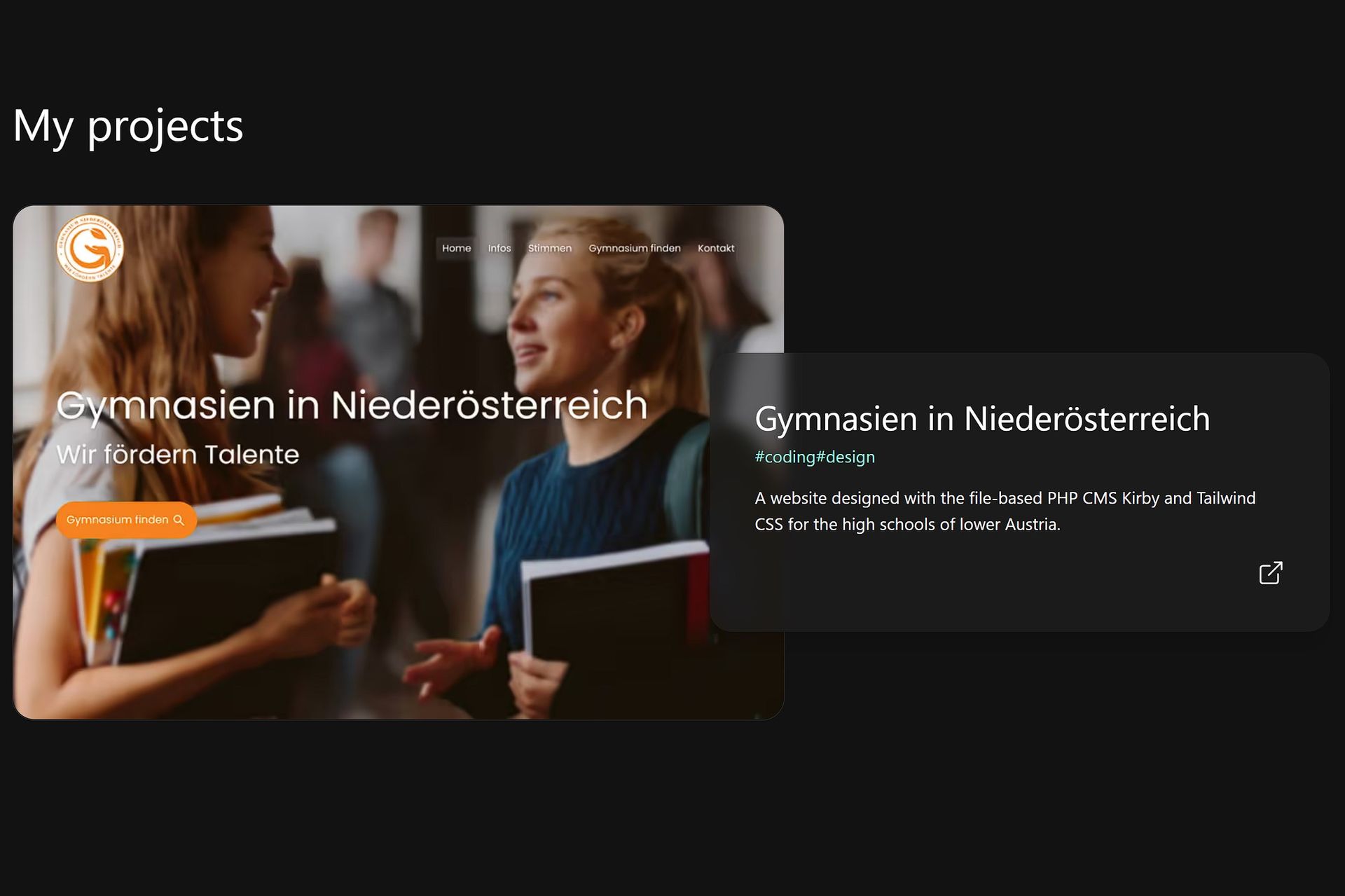 Screenshot of the 'My projects' section of the alexisschaffer.me website, dark theme