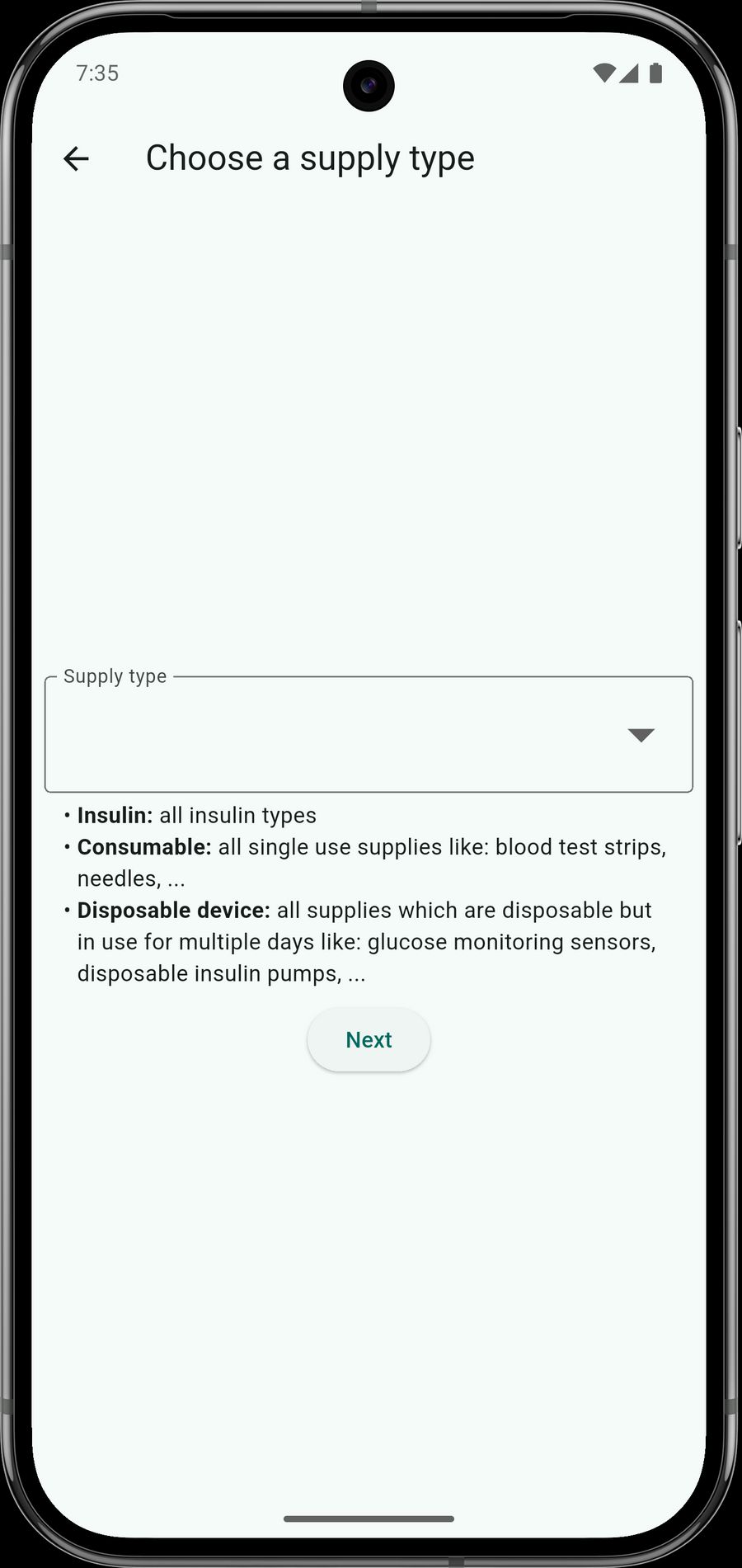Screenshot of the add a new supply page of Diamed Manager