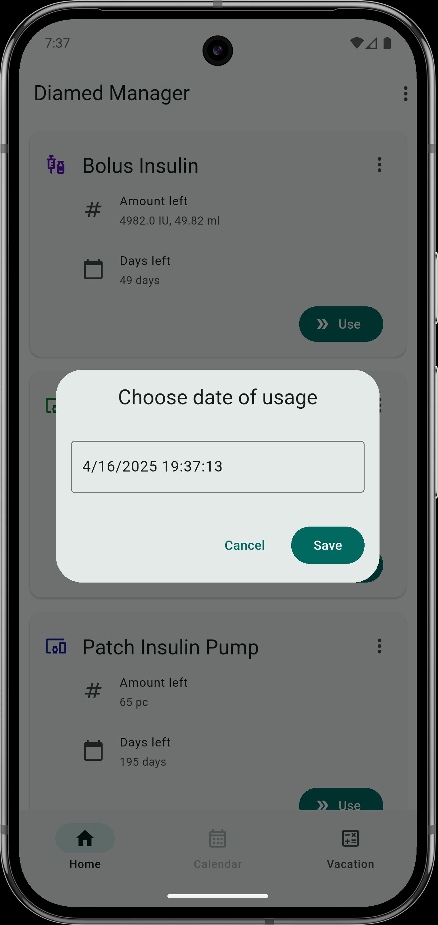 Screenshot of the use sensor feature of Diamed Manager